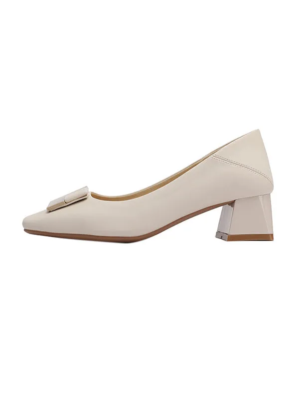 Chicmy-Elegant Square Buckle Chunky Square Mid Heel Shoes