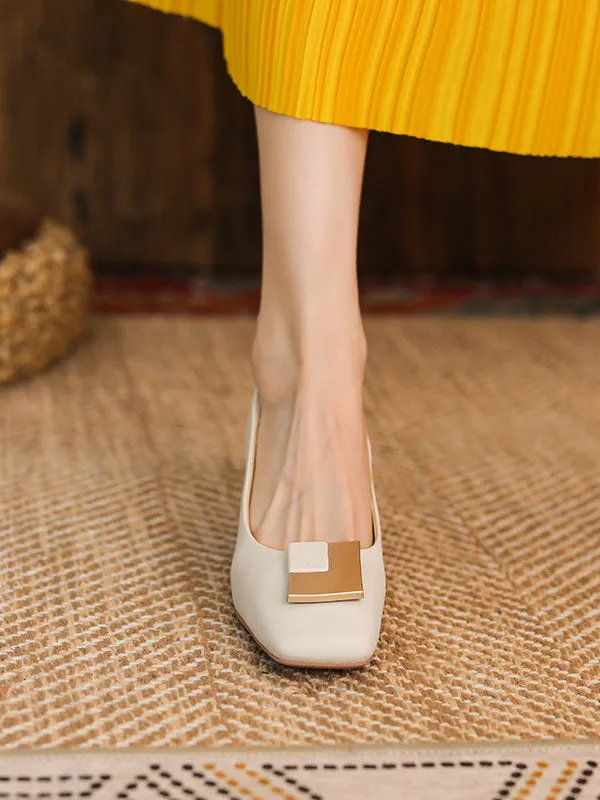 Chicmy-Elegant Square Buckle Chunky Square Mid Heel Shoes