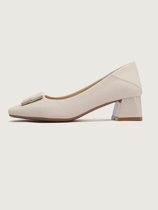 Chicmy-Elegant Square Buckle Chunky Square Mid Heel Shoes