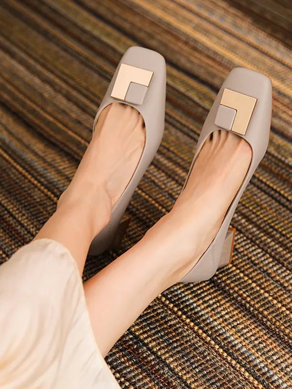 Chicmy-Elegant Square Buckle Chunky Square Mid Heel Shoes