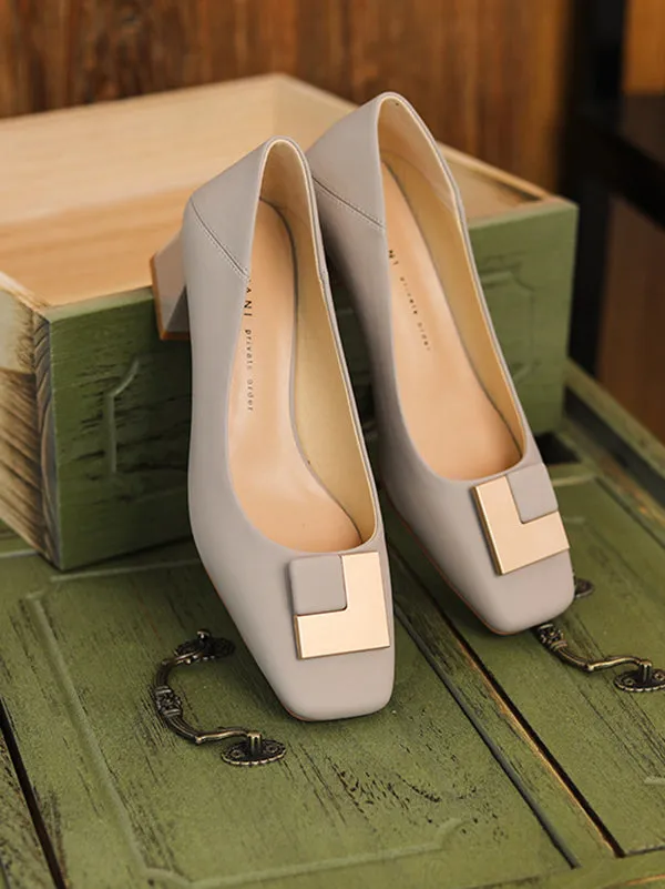Chicmy-Elegant Square Buckle Chunky Square Mid Heel Shoes