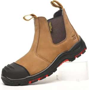 Composite Steel Toe Boots for Men Work Genuine Leather Anti-slip Safety insulated Shoes Smash and Puncture Resistant High Top Slip on Chelsea Boots