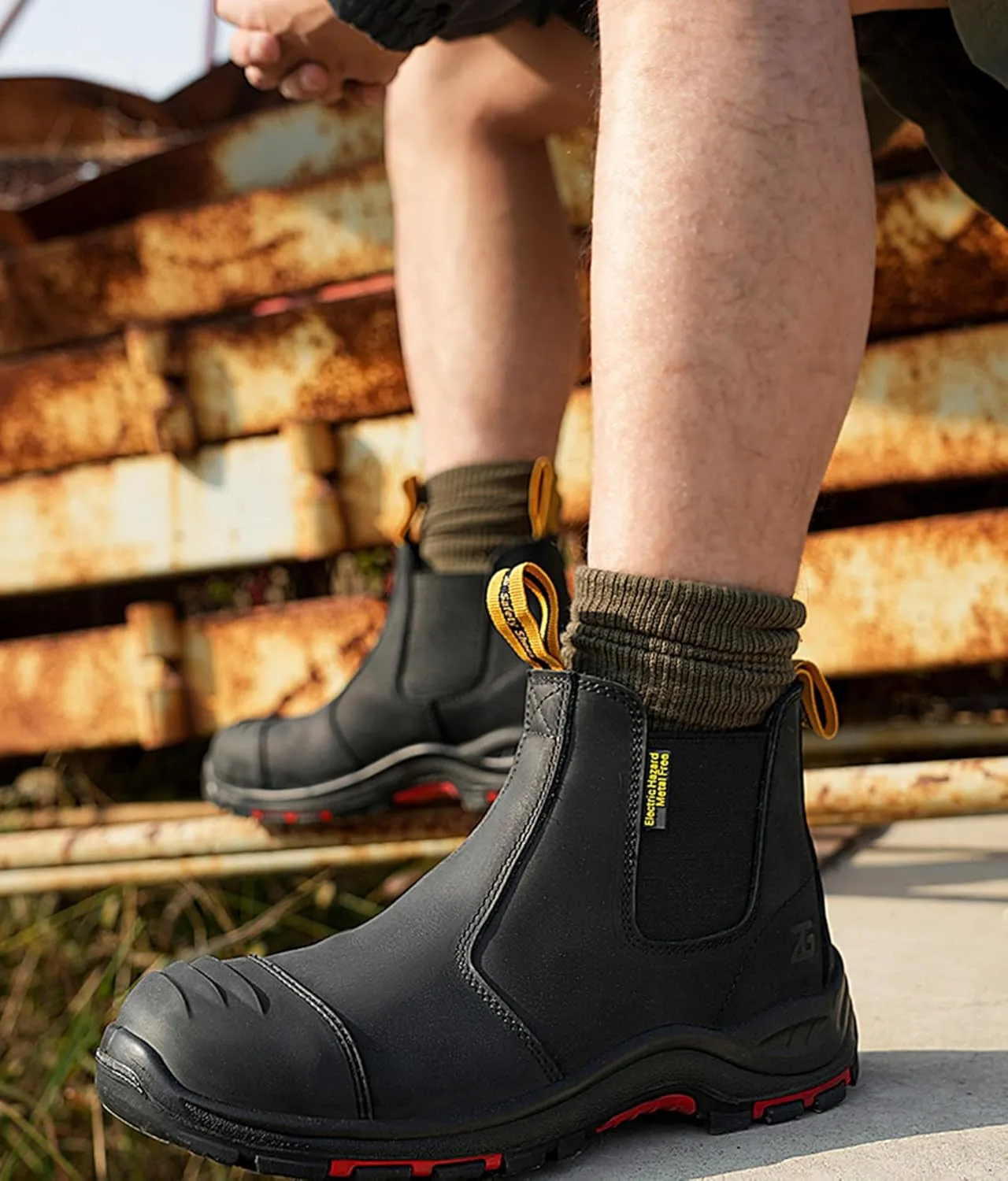 Composite Steel Toe Boots for Men Work Genuine Leather Anti-slip Safety insulated Shoes Smash and Puncture Resistant High Top Slip on Chelsea Boots