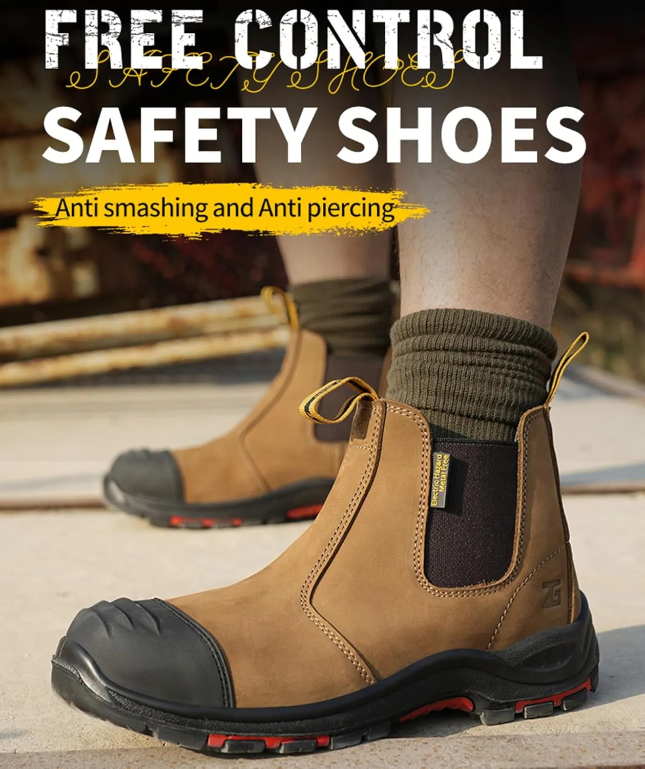 Composite Steel Toe Boots for Men Work Genuine Leather Anti-slip Safety insulated Shoes Smash and Puncture Resistant High Top Slip on Chelsea Boots