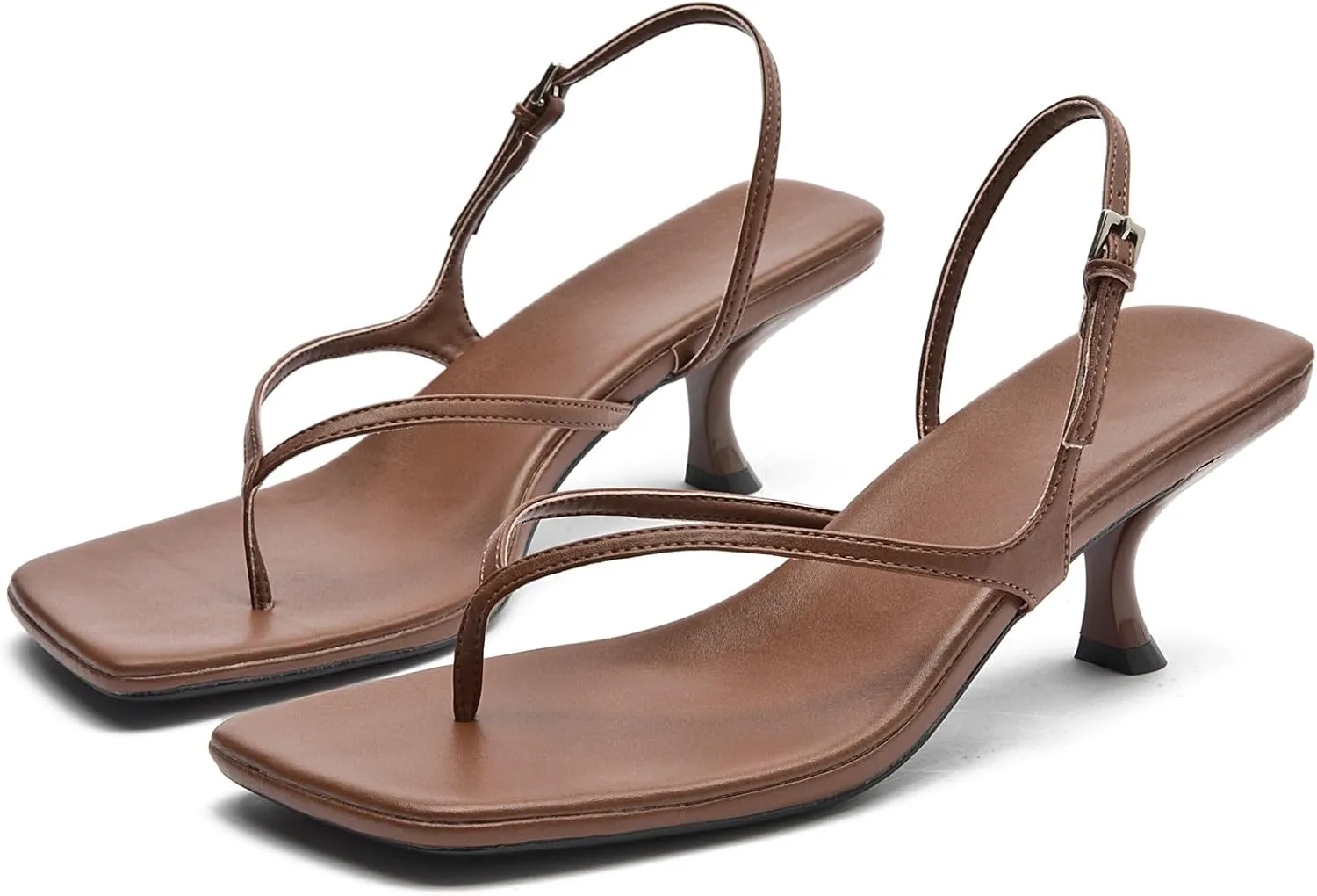 DADAWEN Women's kitten Heels Thong Sandals Square Open Toe Flip Flop Heels Buckle Sexy Fashion Summer Dressy Wedding Party Pumps Heeled Sandals