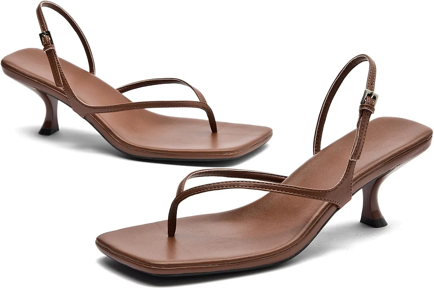 DADAWEN Women's kitten Heels Thong Sandals Square Open Toe Flip Flop Heels Buckle Sexy Fashion Summer Dressy Wedding Party Pumps Heeled Sandals