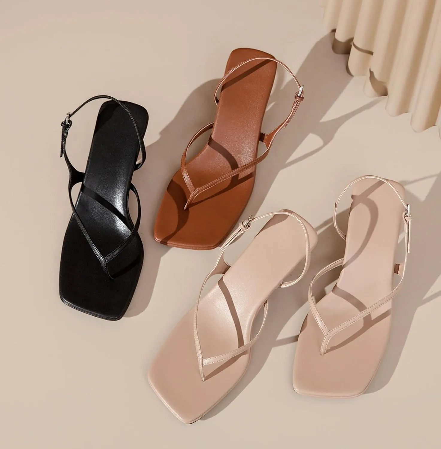 DADAWEN Women's kitten Heels Thong Sandals Square Open Toe Flip Flop Heels Buckle Sexy Fashion Summer Dressy Wedding Party Pumps Heeled Sandals