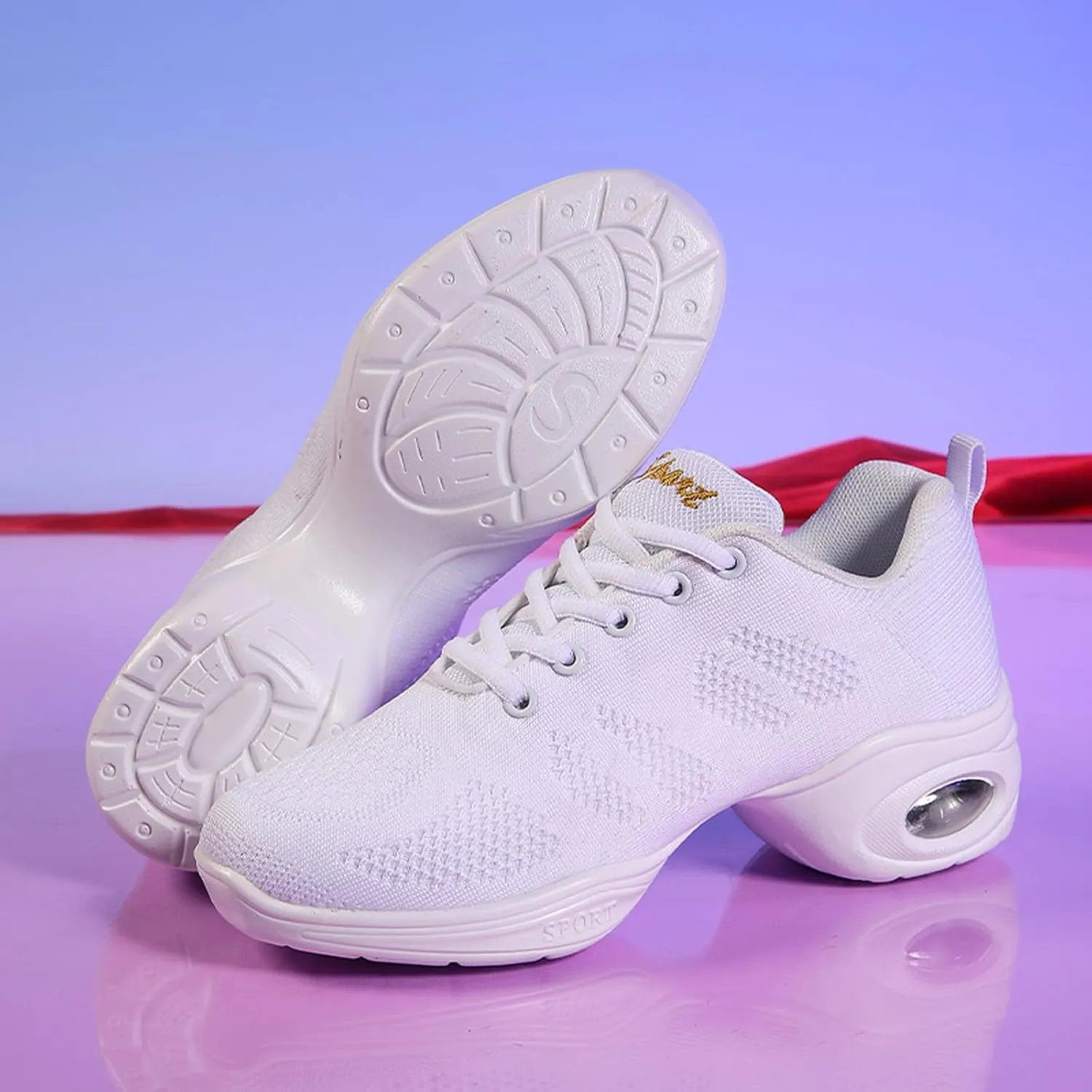 Dance Shoes for Women Jazz Shoes Split Sole Dance Sneakers Lace-up Air Cushion Jazz Sneakers Breathable Modern Dance Shoes Platform Walking Dance Shoe