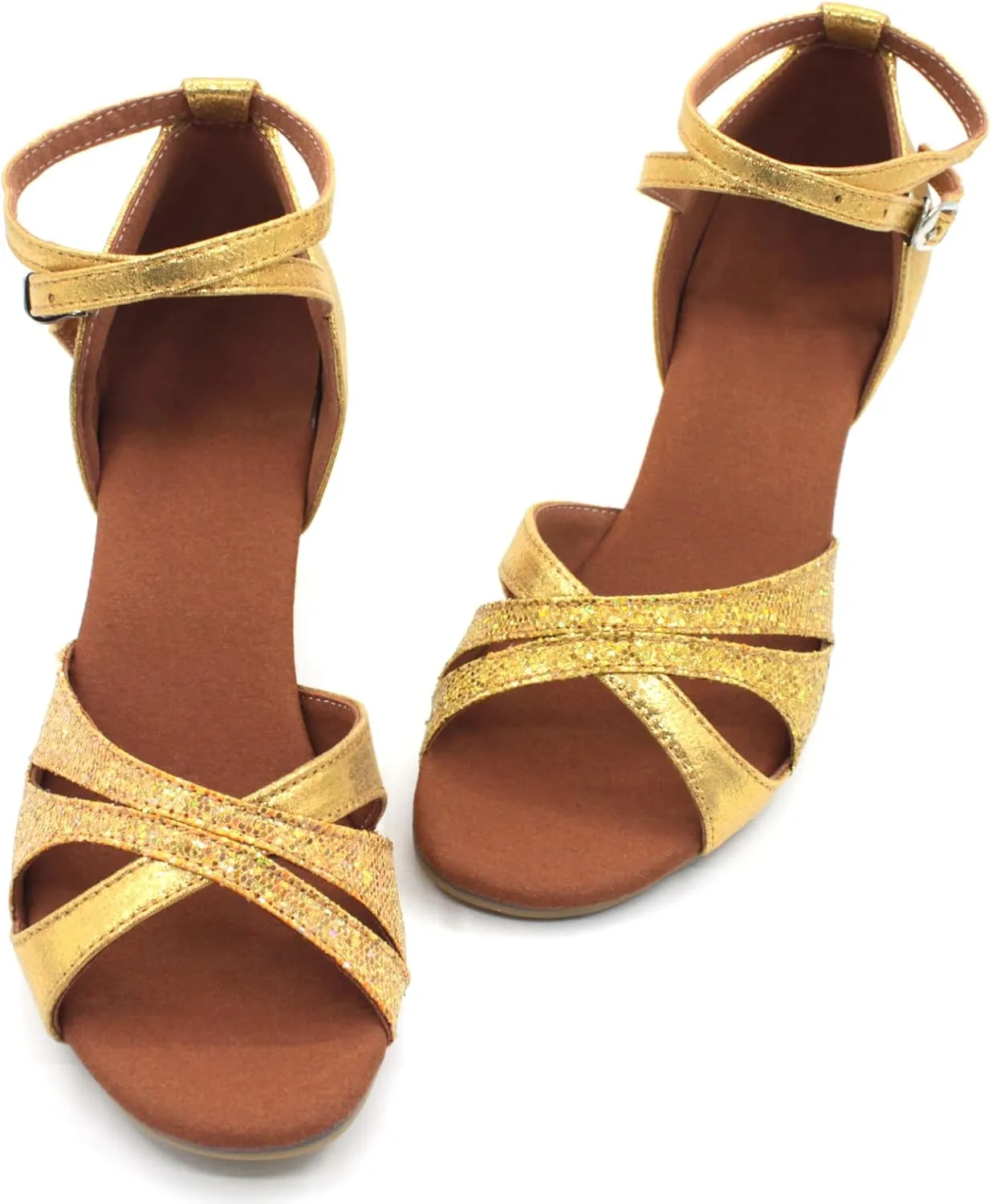 Dance Shoes Women Durable Glitter Ballroom Shoes with Cross Strap