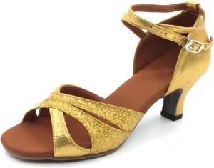 Dance Shoes Women Durable Glitter Ballroom Shoes with Cross Strap
