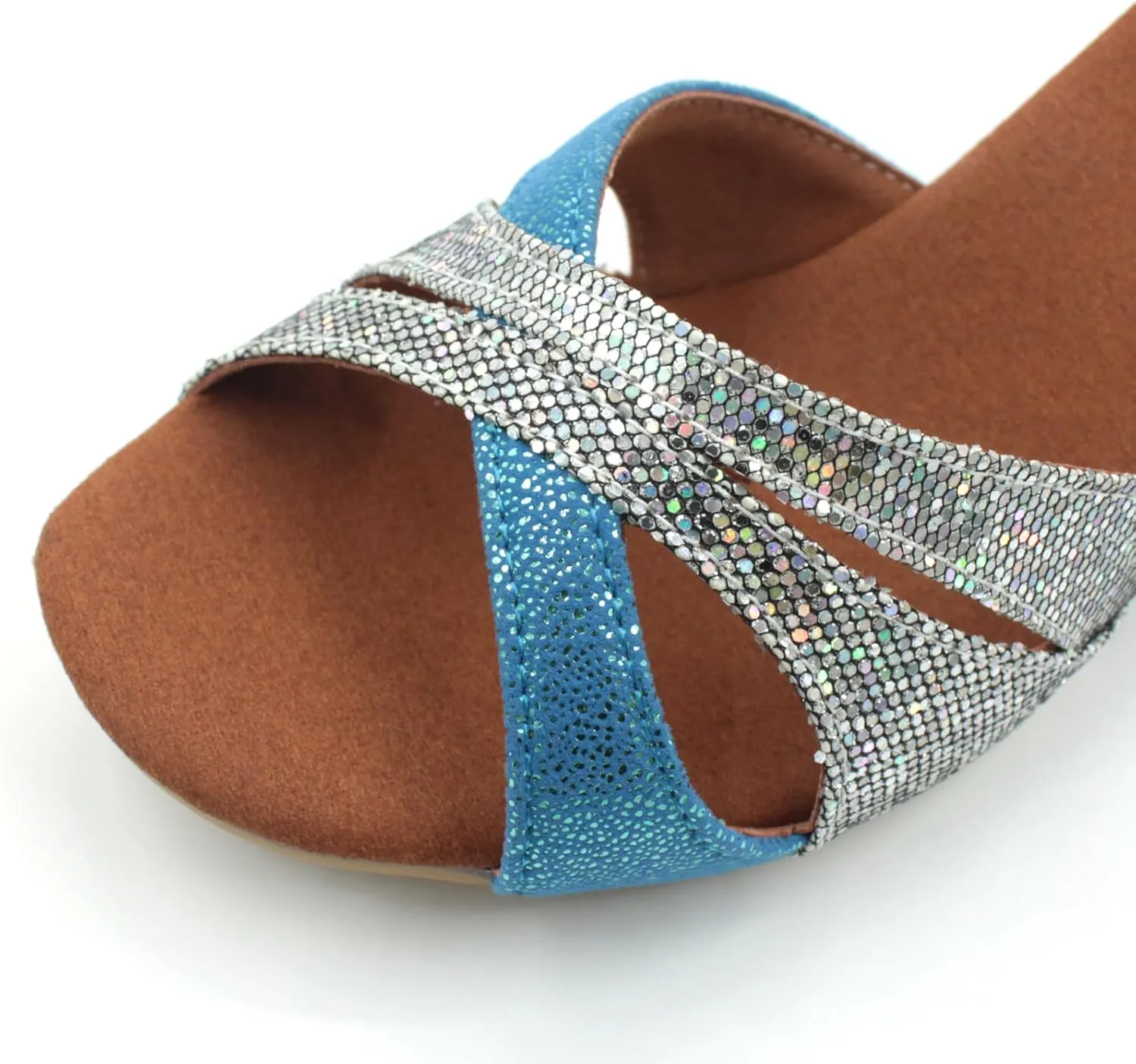 Dance Shoes Women Durable Glitter Ballroom Shoes with Cross Strap