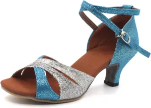 Dance Shoes Women Durable Glitter Ballroom Shoes with Cross Strap