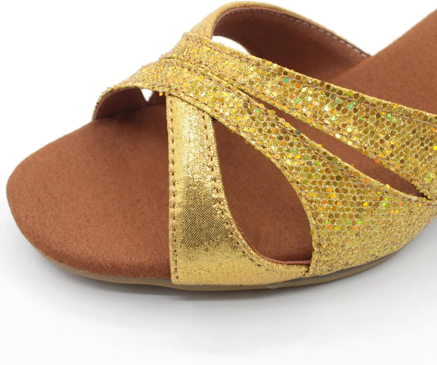 Dance Shoes Women Durable Glitter Ballroom Shoes with Cross Strap