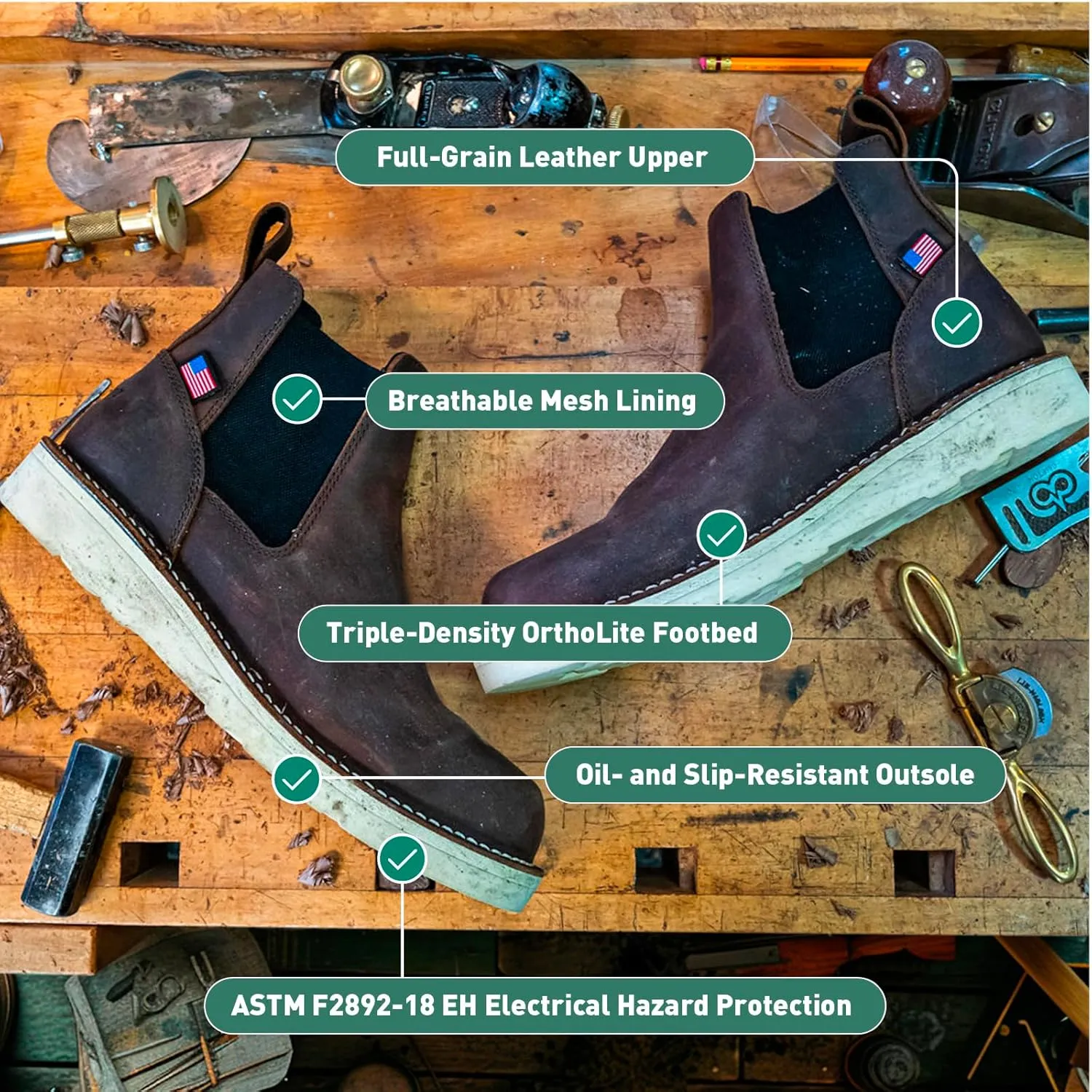 Danner Bull Run 6" Chelsea Steel Toe Work Boots for Men - Full-Grain Leather, with Oil and Slip-Resistant Wedge Outsole, EH Resistant and Made in USA