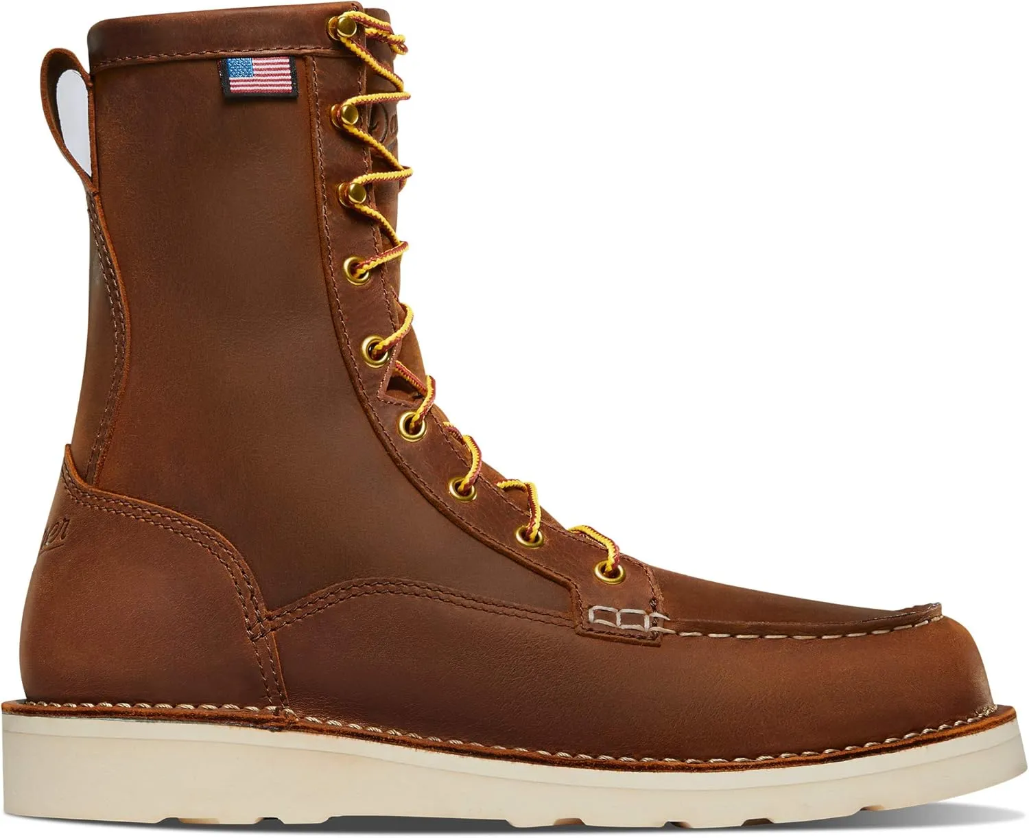 Danner Bull Run 8" Steel Toe Moc Toe Boots for Men - Made in USA, Electrical Hazard Work Boots - Ortholite Footbed, Wedge Outsole, Full-Grain Leather, Tobacco ST