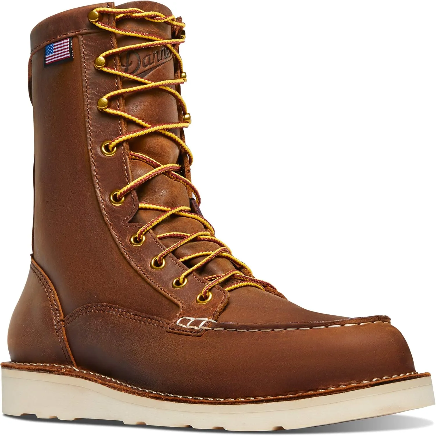 Danner Bull Run 8" Steel Toe Moc Toe Boots for Men - Made in USA, Electrical Hazard Work Boots - Ortholite Footbed, Wedge Outsole, Full-Grain Leather, Tobacco ST