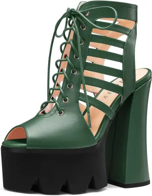 DearOnly Womens High Chunky Block Platform Heel Peep Open Sandals Lace-up Gladiator Sexy Summer Prom Shoes 5.9 Inches Heels