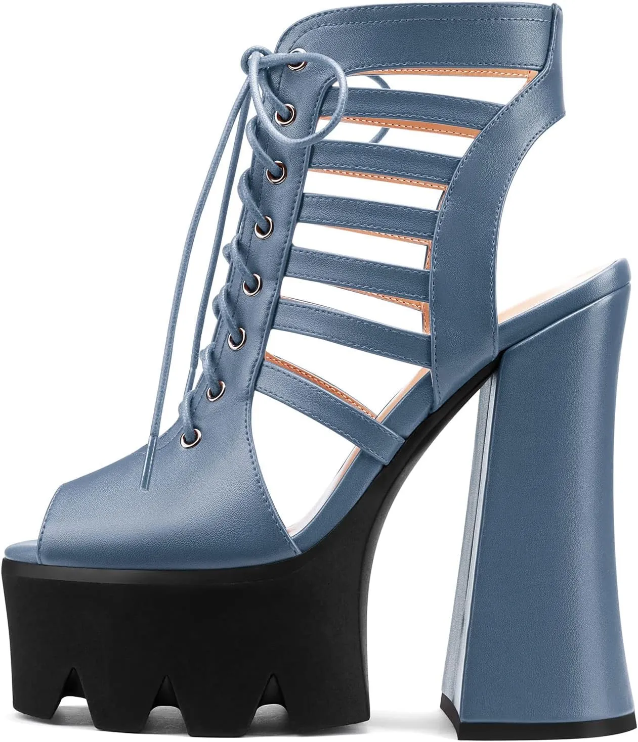 DearOnly Womens High Chunky Block Platform Heel Peep Open Sandals Lace-up Gladiator Sexy Summer Prom Shoes 5.9 Inches Heels