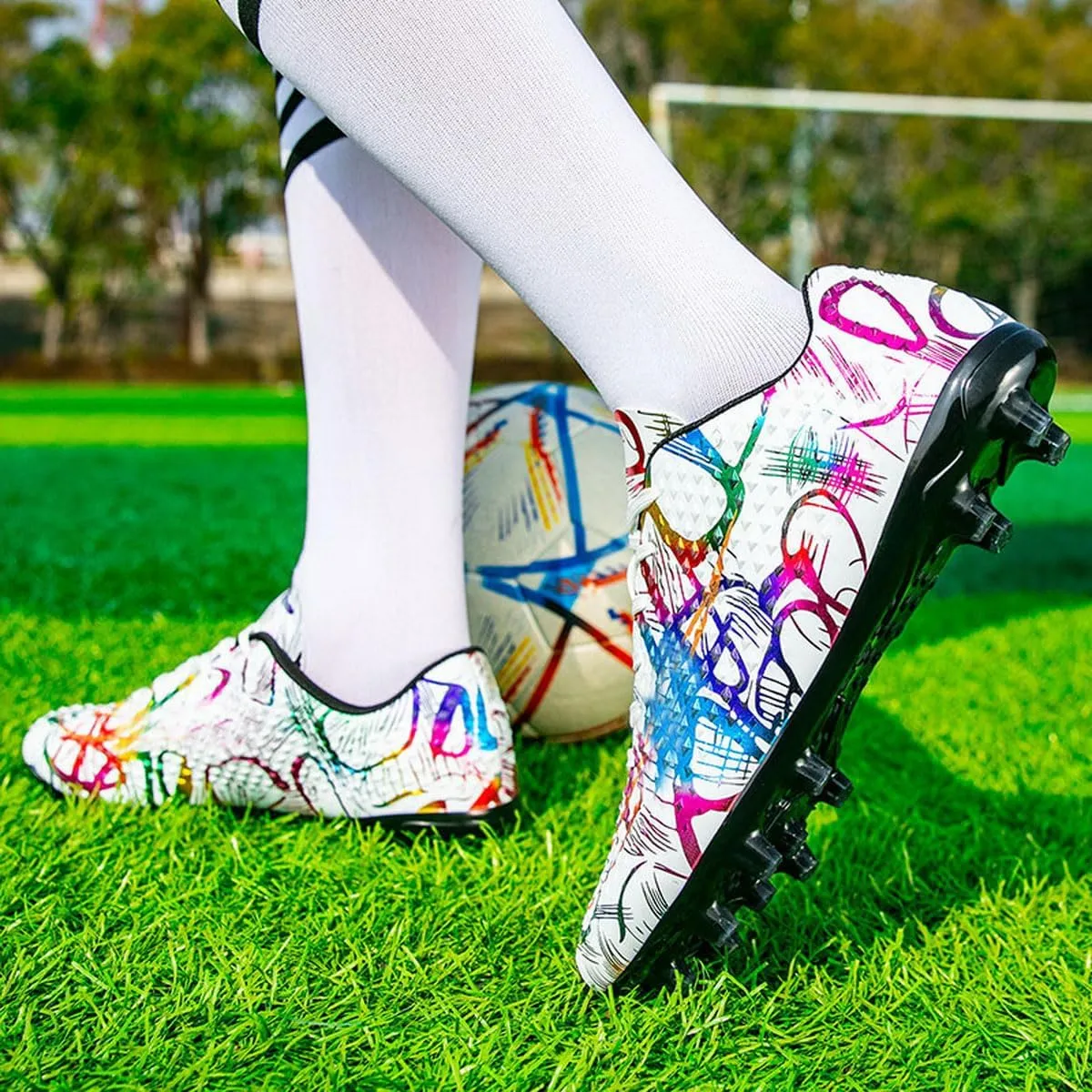 DHOVOR Mens Womens Soccer Cleats FG Football Shoes Unisex Adult Athletics Football Trainers Football Cleats Teenagers Soccer Shoes