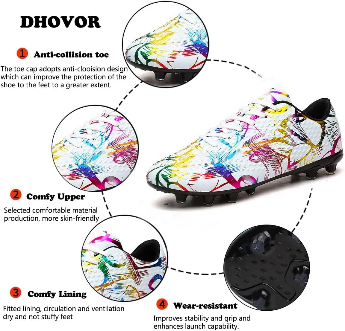 DHOVOR Mens Womens Soccer Cleats FG Football Shoes Unisex Adult Athletics Football Trainers Football Cleats Teenagers Soccer Shoes