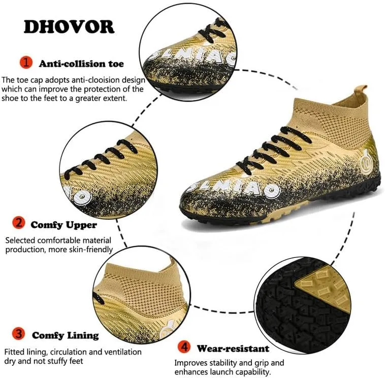 DHOVOR Men's Women's Soccer Cleats Youth Football Cleats Unisex Adult Athletics Football Trainers Football Shoes Teenagers Soccer Shoes