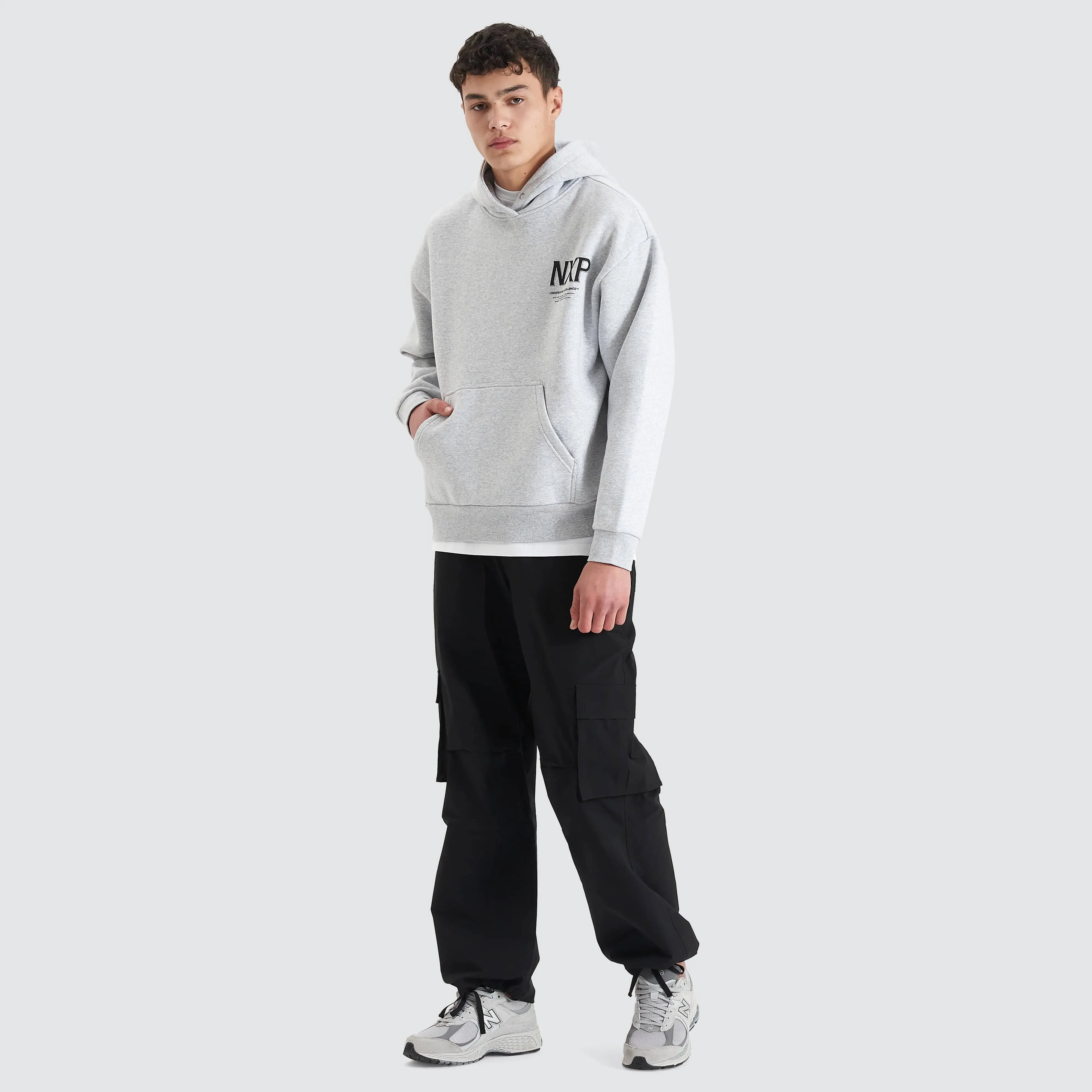 Diagram Heavy Box Fit Hoodie Grey Marle