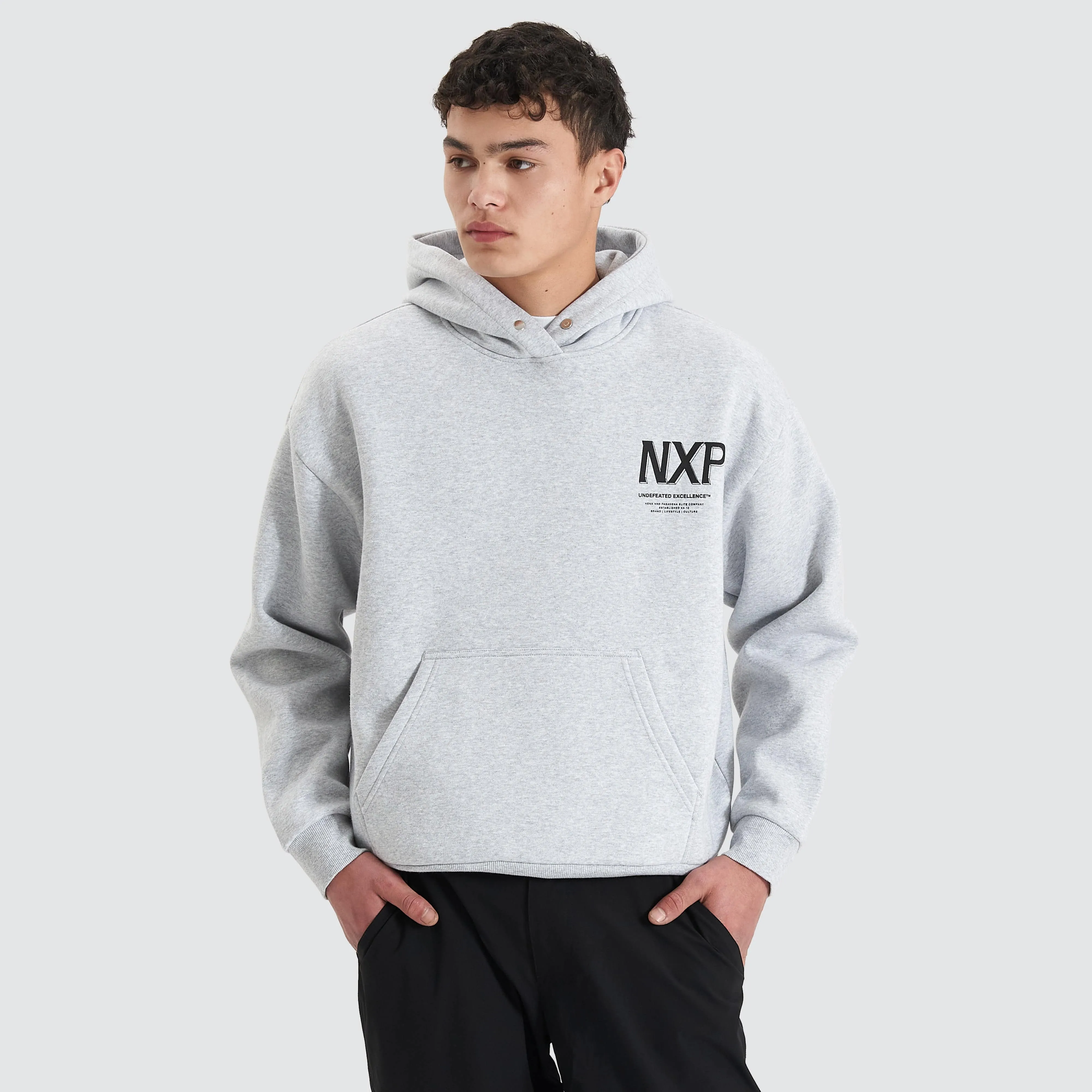 Diagram Heavy Box Fit Hoodie Grey Marle