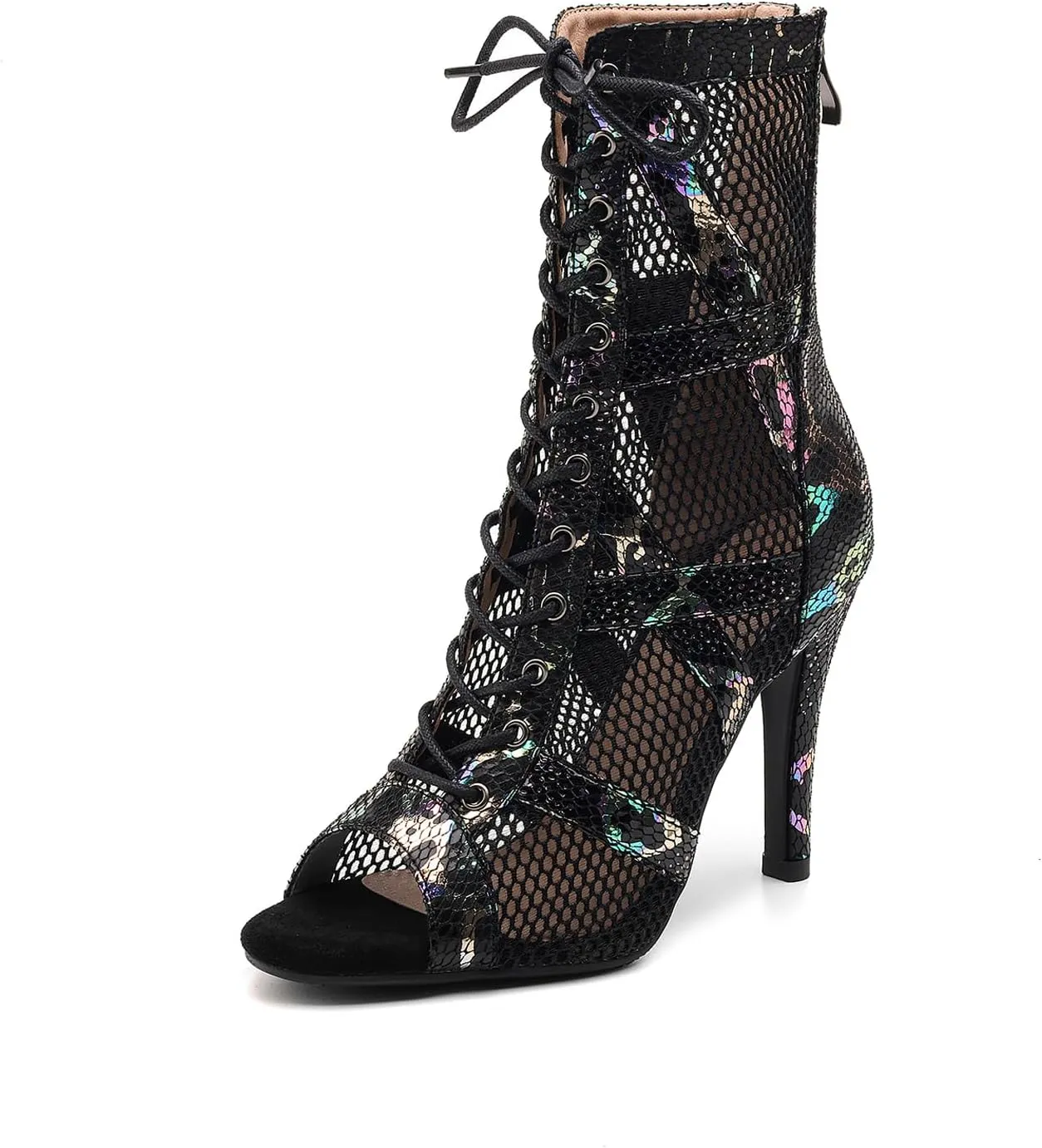 DKZSYIM Open Toe Dance Boots Women Latin Salsa Ballroom Lace-up Dance Shoes,Model K99