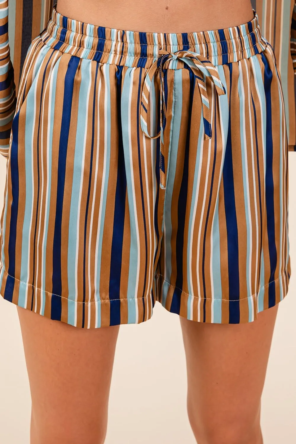 Drawstring Striped Satin Shorts
