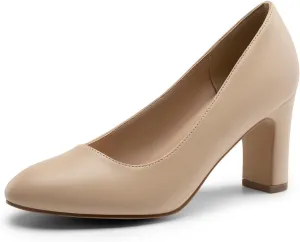DREAM PAIRS Women's Block Heels Closed Toe High Chunky Rounded Toe Pumps Comfortable Slip On Work Shoes