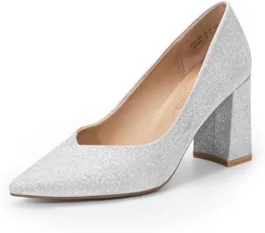 DREAM PAIRS Womens High Chunky Closed Toe Block Heels Pointed Toe Wedding Party Elegant Slip On Pumps Shoes