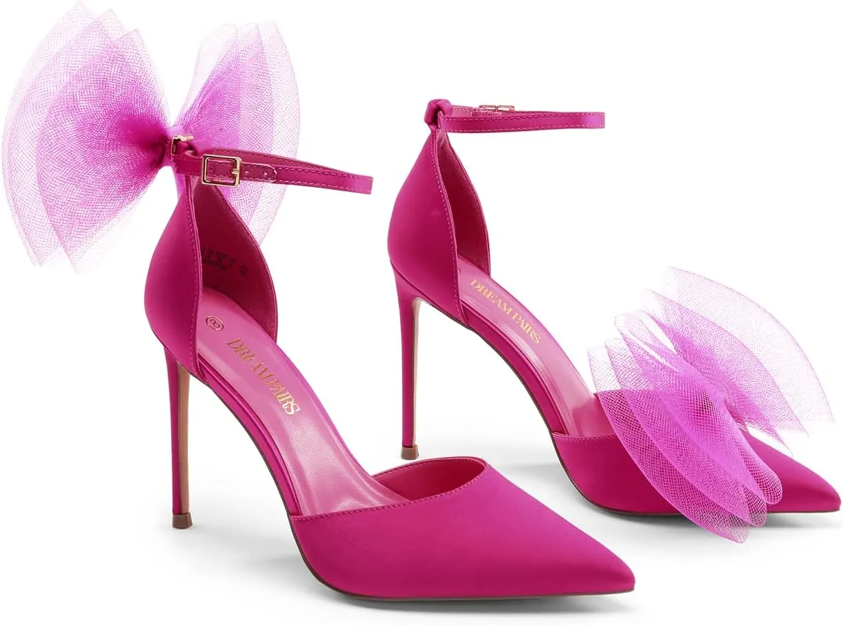 DREAM PAIRS Women's High Heels Strappy Closed Toe Stiletto Pointed Toe Mesh Bows Ankle Strap D'Orsay Sexy Dress Wedding Party Pumps Shoes