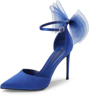 DREAM PAIRS Women's High Heels Strappy Closed Toe Stiletto Pointed Toe Mesh Bows Ankle Strap D'Orsay Sexy Dress Wedding Party Pumps Shoes
