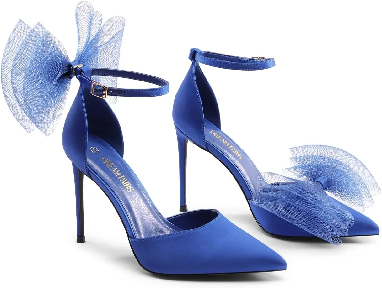 DREAM PAIRS Women's High Heels Strappy Closed Toe Stiletto Pointed Toe Mesh Bows Ankle Strap D'Orsay Sexy Dress Wedding Party Pumps Shoes