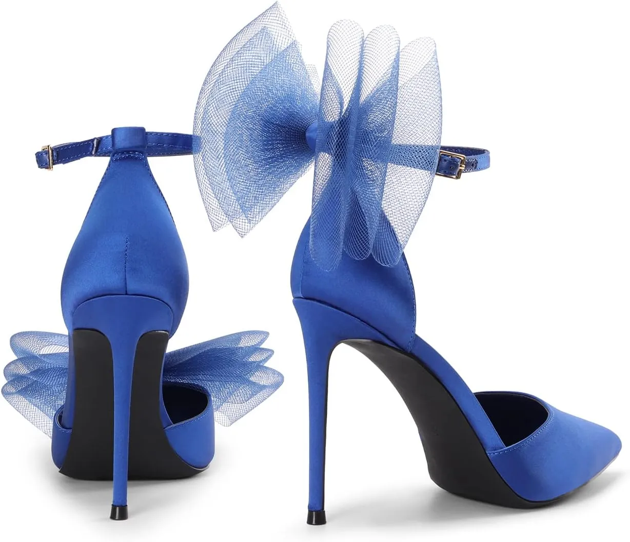 DREAM PAIRS Women's High Heels Strappy Closed Toe Stiletto Pointed Toe Mesh Bows Ankle Strap D'Orsay Sexy Dress Wedding Party Pumps Shoes