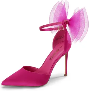DREAM PAIRS Women's High Heels Strappy Closed Toe Stiletto Pointed Toe Mesh Bows Ankle Strap D'Orsay Sexy Dress Wedding Party Pumps Shoes