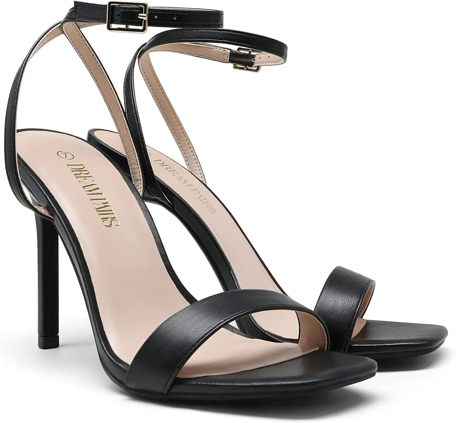 DREAM PAIRS Womens High Stilettos Open Square Toe Ankle Strap Heels Sexy Comfort Strappy Dress Shoes Wedding Bridal Pumps Sandals