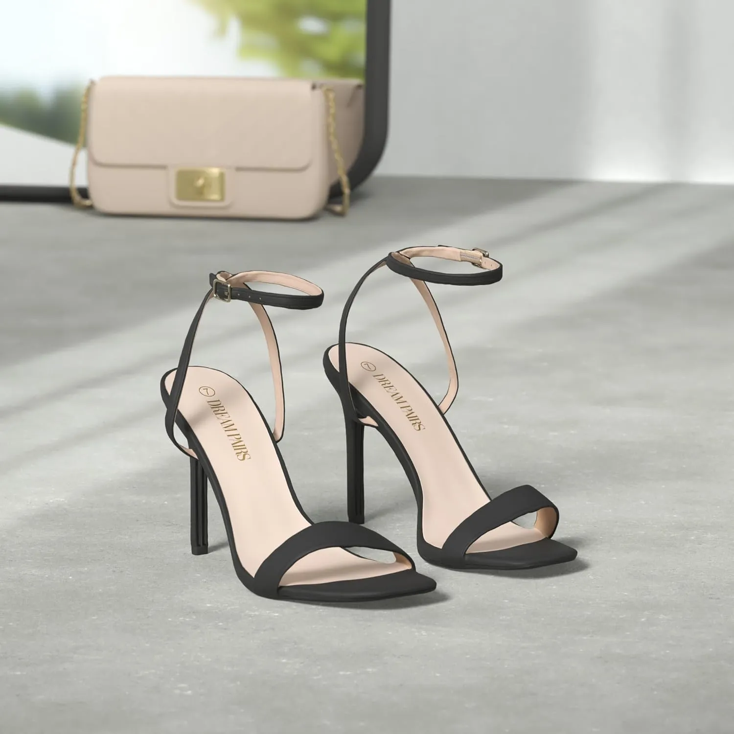 DREAM PAIRS Womens High Stilettos Open Square Toe Ankle Strap Heels Sexy Comfort Strappy Dress Shoes Wedding Bridal Pumps Sandals