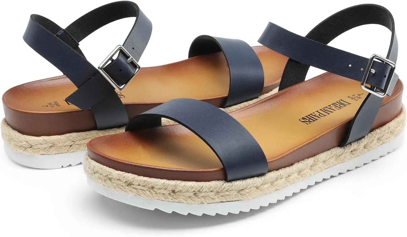 DREAM PAIRS Womens Open Toe Ankle Strap Espadrille Casual Flatform Platform Wedge Sandals
