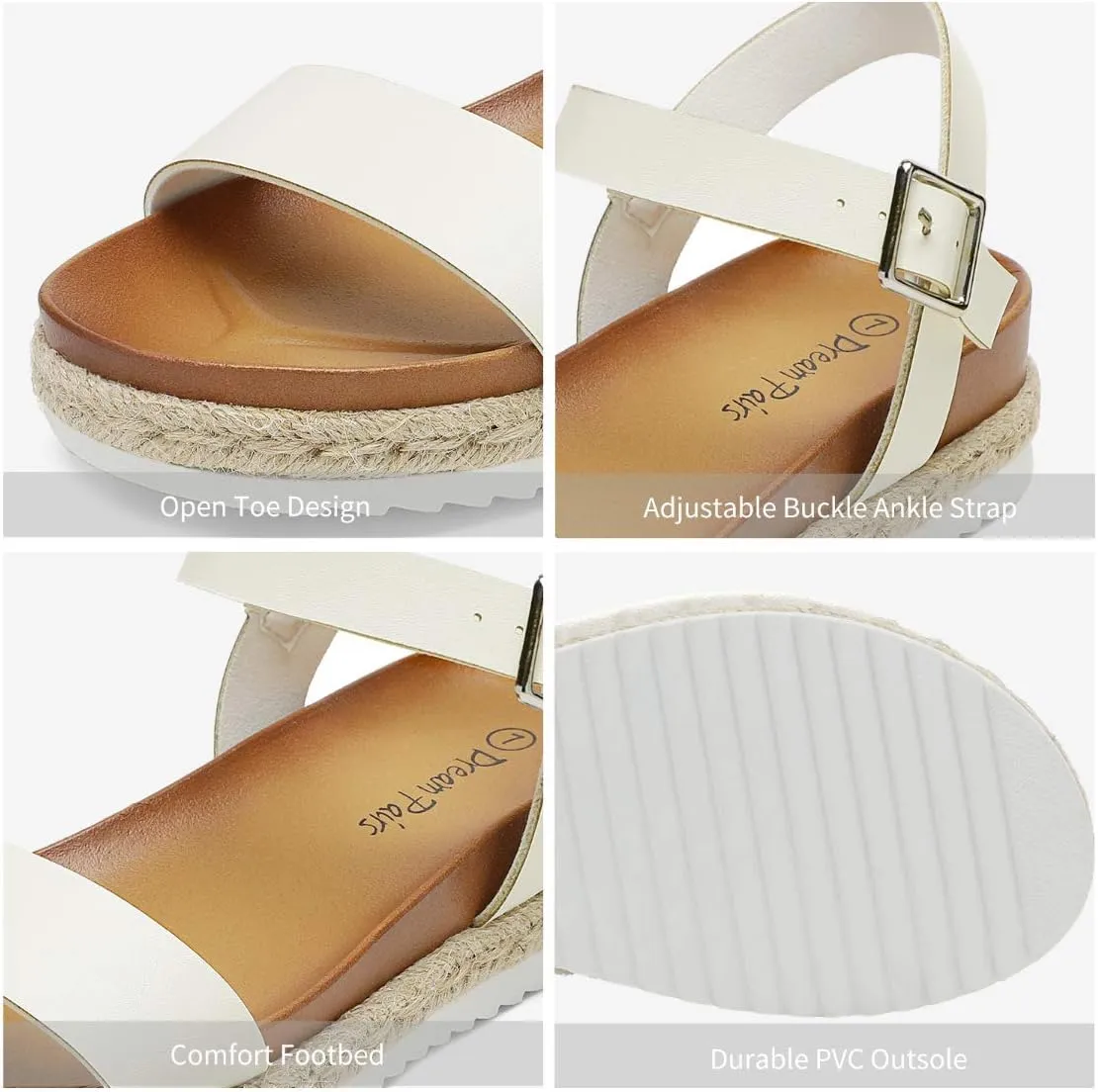 DREAM PAIRS Womens Open Toe Ankle Strap Espadrille Casual Flatform Platform Wedge Sandals