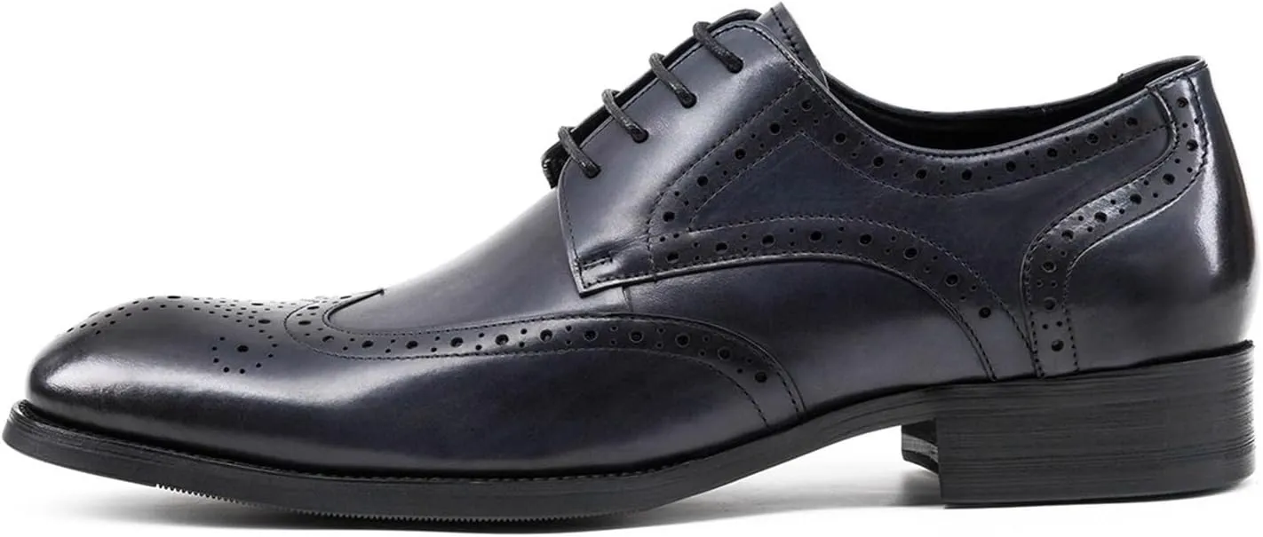Dress Shoes for Men Genuine Leather Blue Dress Shoes for Men Classic Burgundy Brogues for Business and Weddings