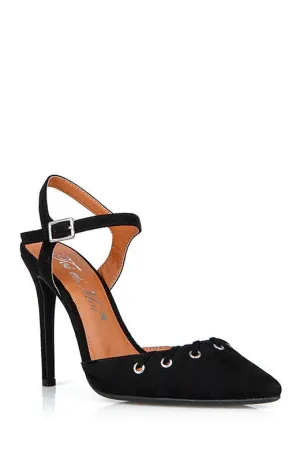 Elegant Black Lace Pointy Heels