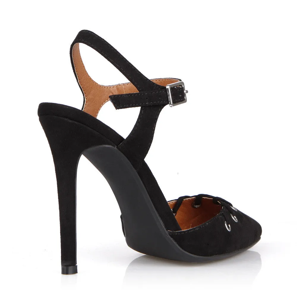 Elegant Black Lace Pointy Heels