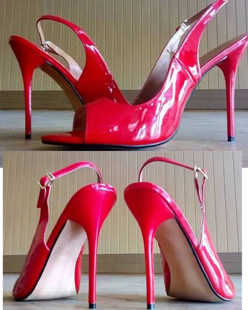Elegant Peep Toe: Crossdresser's 2023 Summer Sandals in Black and Red High Heels - Mules with Back Strap for Sexy Wedding and Party