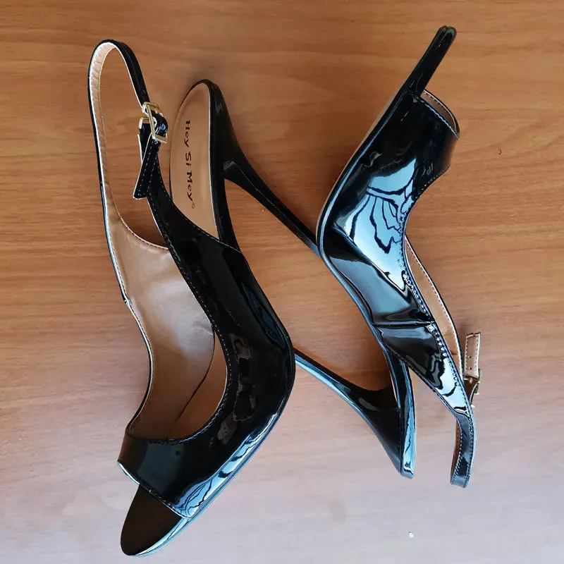 Elegant Peep Toe: Crossdresser's 2023 Summer Sandals in Black and Red High Heels - Mules with Back Strap for Sexy Wedding and Party