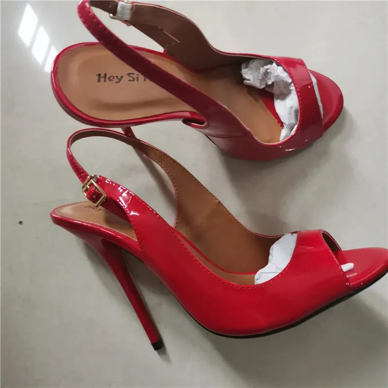 Elegant Peep Toe: Crossdresser's 2023 Summer Sandals in Black and Red High Heels - Mules with Back Strap for Sexy Wedding and Party