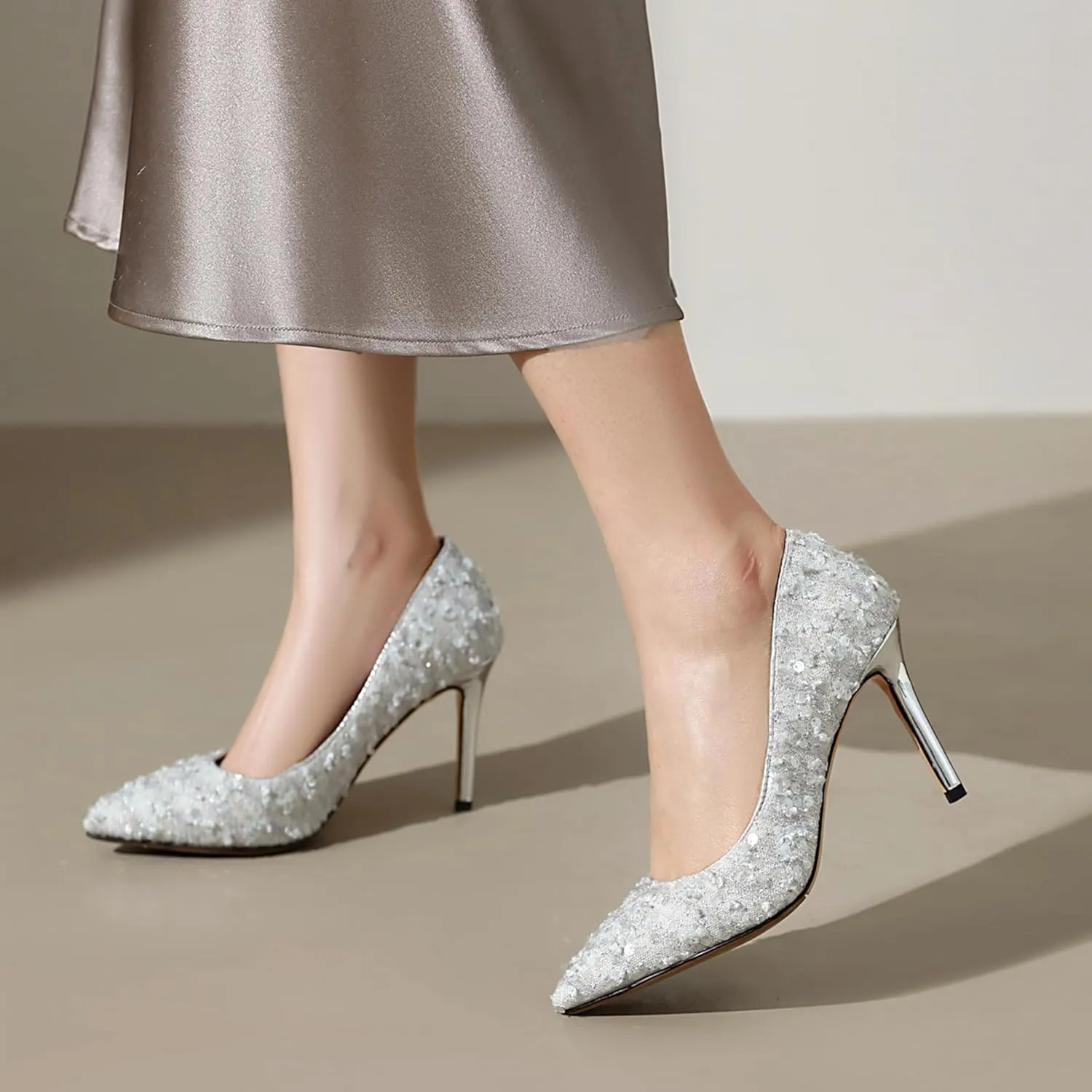 Elegant Prom Pumps Stiletto Heel Sequins Women Shoes