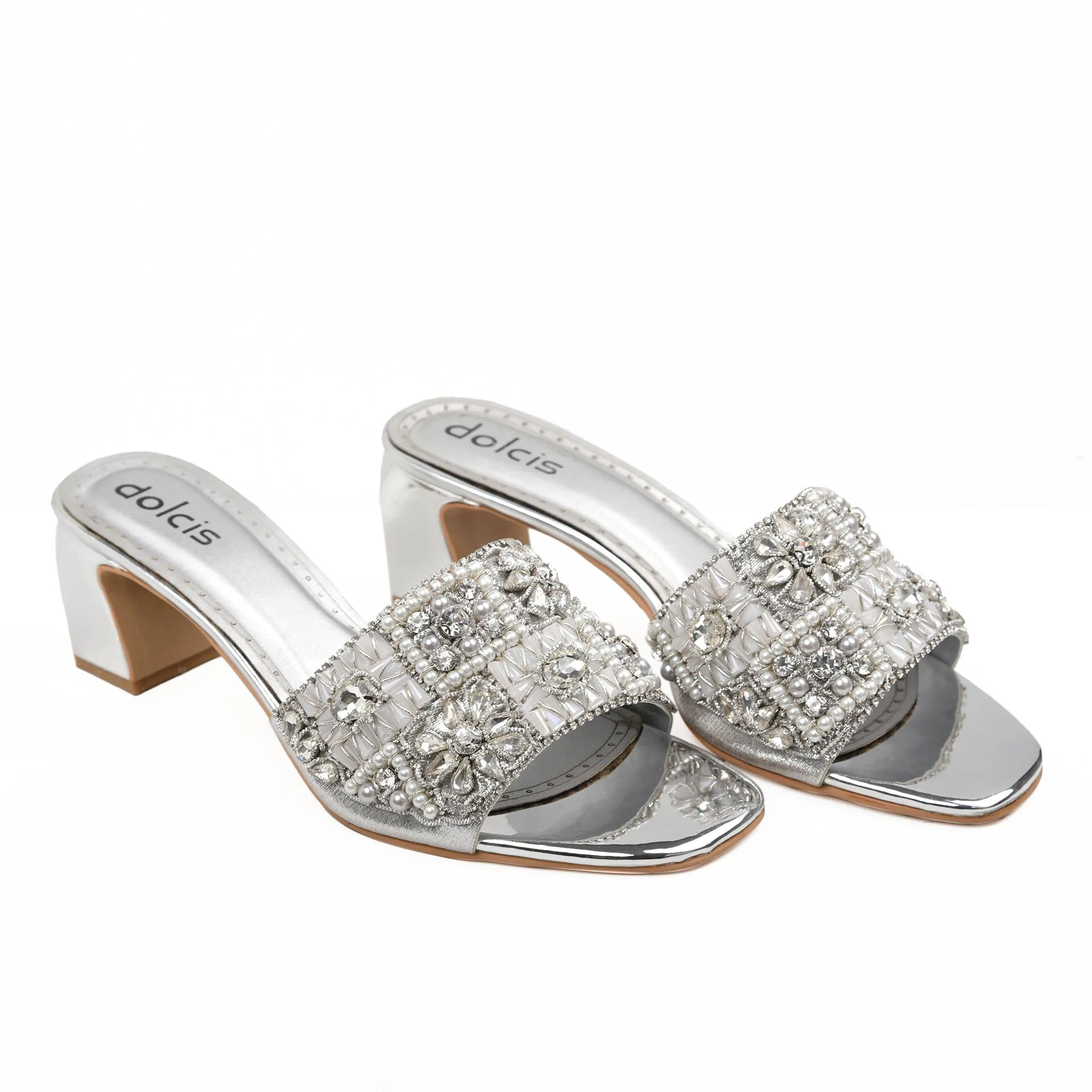 ﻿Elegant Silver Embellished Heels | 556H-S
