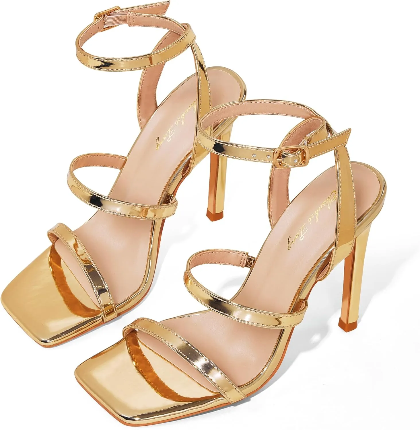 Elisabet Tang Elegant Black High Heeled Sandals for Women  Adjustable Straps, Square Toe, Stiletto Pumps for Party, Evening, and Formal Occasions