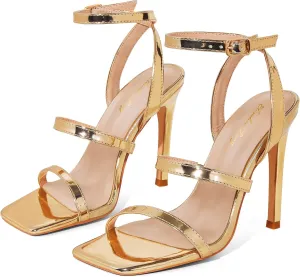 Elisabet Tang Elegant Black High Heeled Sandals for Women  Adjustable Straps, Square Toe, Stiletto Pumps for Party, Evening, and Formal Occasions